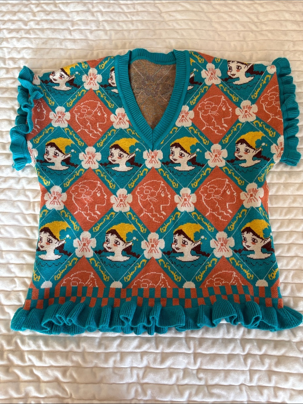 Retro Ruffle Knit V-Neck Top